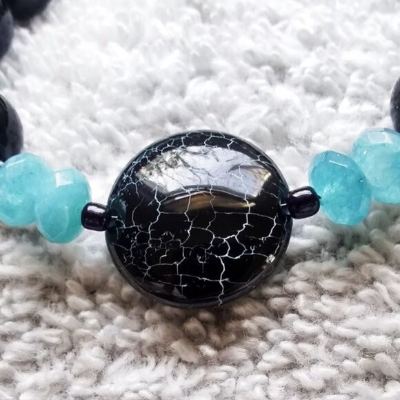 Chunky Beaded Boho Beachy Bracelet - Bigger Wrists 8.25" Agate Beads - Picture 5 of 10